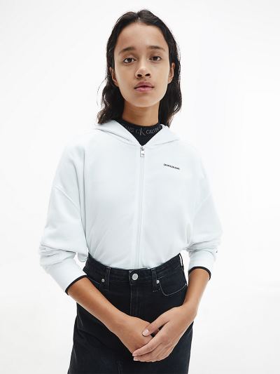 Calvin Klein Ruhák HU402823 | Calvin Klein Organic Cotton Zip Up Női Kapucnis Pulóver Világos Fehér